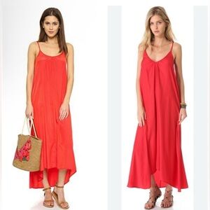 Pink Stitch Women Red Resort Slip Maxi Dress Open Back Vacation Beach Boho Sz S